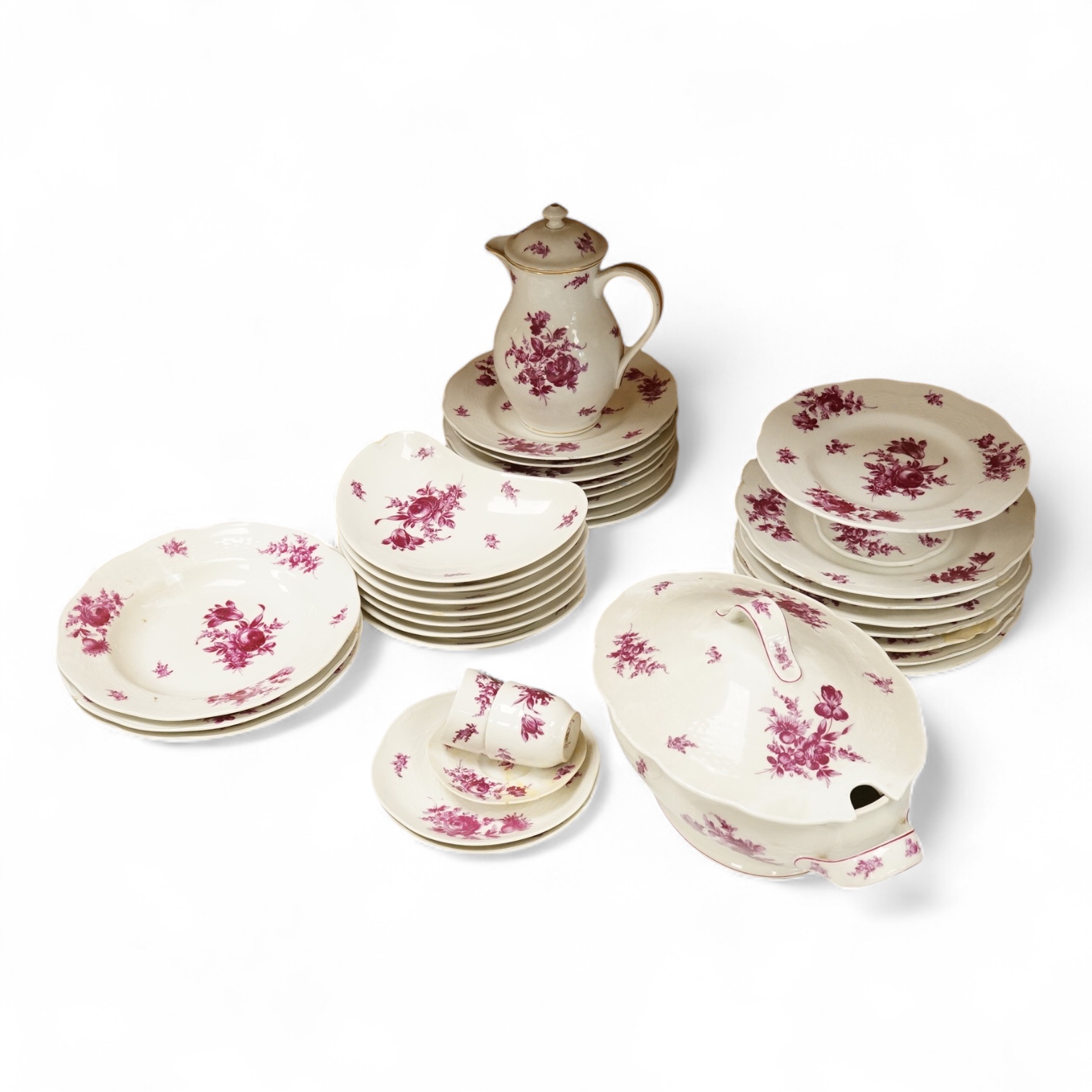 A Theodore Haviland, Paris, part dinner service, printed in puce monochrome